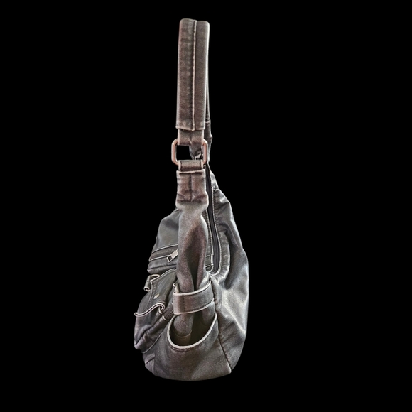 Y2K Dark Grey Faux Leather Grunge Shoulder Bag - Picture 3 of 5